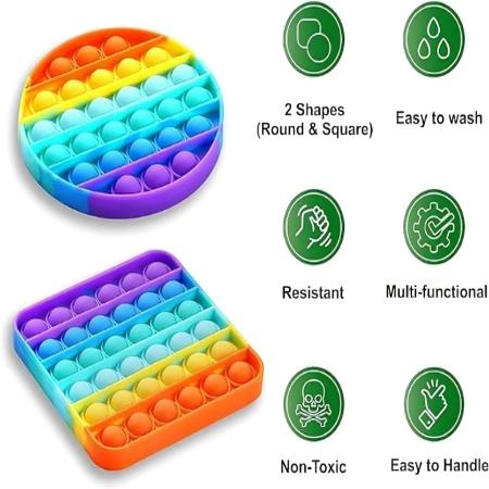 2 Pack Rainbow Pop It Fidget Toy perfect for both kids and adults, ideal for classrooms, educational activities, parties, birthday celebrations and holiday gifts