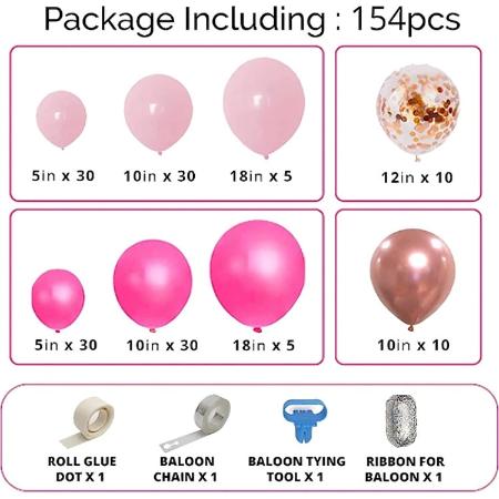 Pink Balloons Arch Kit, Garland Arch- Pink Balloons, Rose Gold Balloons and Confetti Balloon,Balloon Garland for Birthday Decorations, Baby Shower, Bridal Shower, Princess Theme Party Background