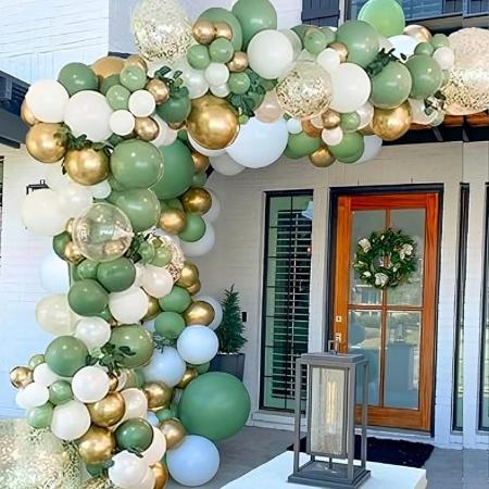 YoParty Balloon Arch Kit - 141 Pcs Green Balloon Arch Kit with Multiple Sized Birthday Balloons, Metallic Gold, White, and Confetti Balloons - Ideal Party Balloons for Baby Shower Decorations