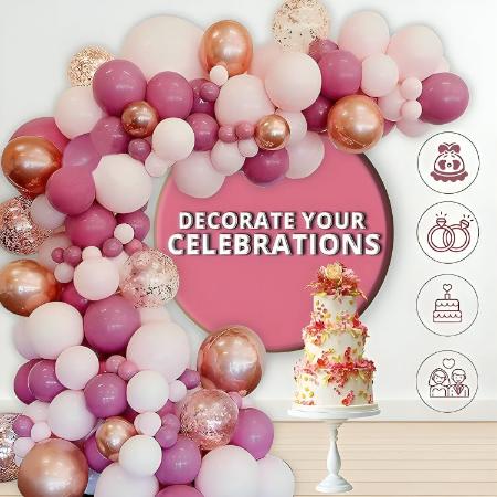 Pink Balloons Arch Kit, Garland Arch- Pink Balloons, Rose Gold Balloons and Confetti Balloon,Balloon Garland for Birthday Decorations, Baby Shower, Bridal Shower, Princess Theme Party Background