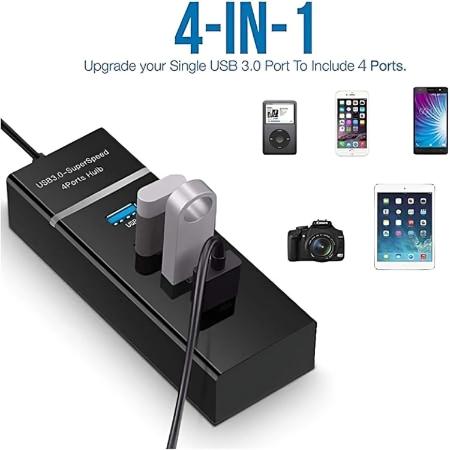 Ultra Slim USB Hub 3.0 Multi Splitter - High-Speed 4-Port Desktop/Laptop Adapter for iMac, Surface Pro, USB Flash Drives, Mobile HDD, Xbox - Data Extension Hub