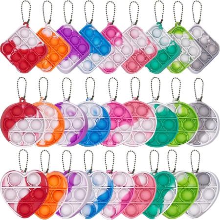 Silicone Pop It Fidget Toy - Bubble Popper Keyrings for All Ages, Heart, Circle, and Square shapes, Includes keyring for easy attachment, Portable and easy to use