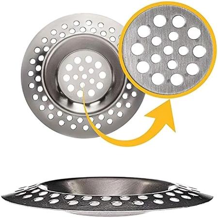 Stainless Steel 2Pcs Kitchen Sink Strainer Plug Standard Dual Function Basket Strainer Drain Protector Sink Waste Stopper Hole Hair Catcher For Kitchen Bathroom Shower Bathtub