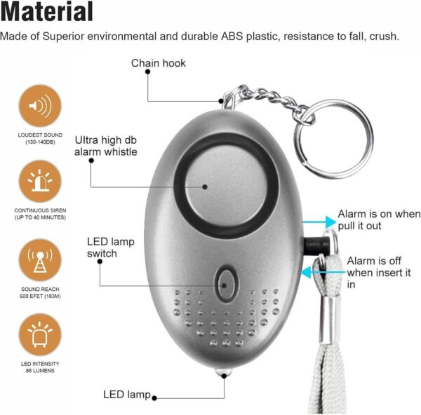 Personal Safety Alarms – 3 Pack, 140DB with LED Light & Keychain - Image 3